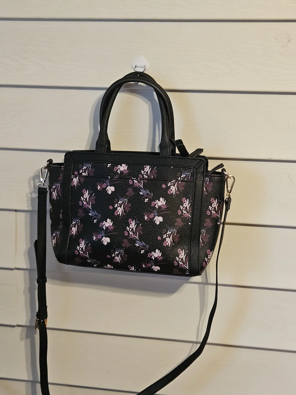 Liz Claiborne Black Purple Floral Satchel Handbag - Perfect Condition!